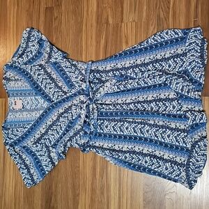 SO Blue and White Patterned Faux Wrap Mini Dress